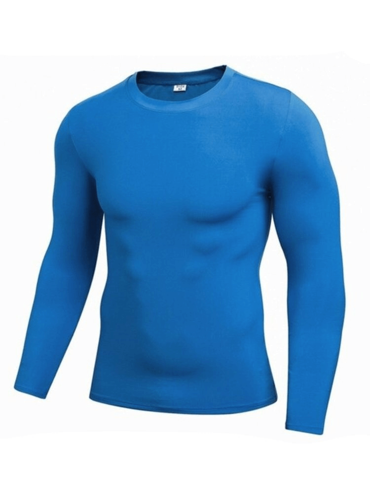 Blue Lightweight Sports Compression Men's Shirt SF0465, perfect for basketball, climbing, cycling - Polyester and Spandex blend.